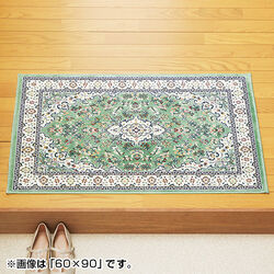 ベルギー製綿混モケット織玄関マット(60×90cm ブルー): 家具