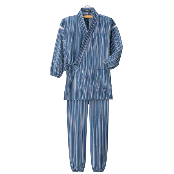 日本製 高島ちぢみ作務衣(S～M ブルー): メンズファッション／は