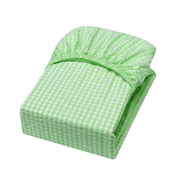 先染め綿サッカー織ボックスシーツ同色2枚組(シングル グリーン): 寝具 