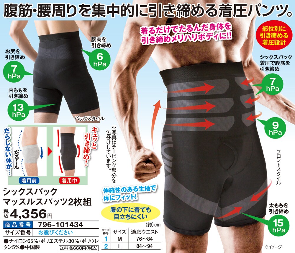 シックスパック マッスルスパッツ 2枚組 M エクササイズ 健康器具 はぴねすくらぶ