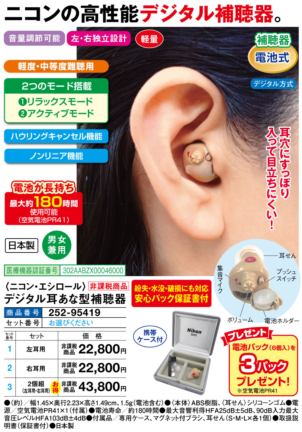 ニコン・エシロール デジタル耳あな型補聴器(左耳用): 生活雑貨・家電／はぴねすくらぶ