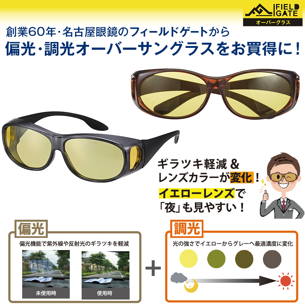 偏光＆調光オーバーサングラス(男性用(ブラック)): 生活雑貨・家電／はぴねすくらぶ