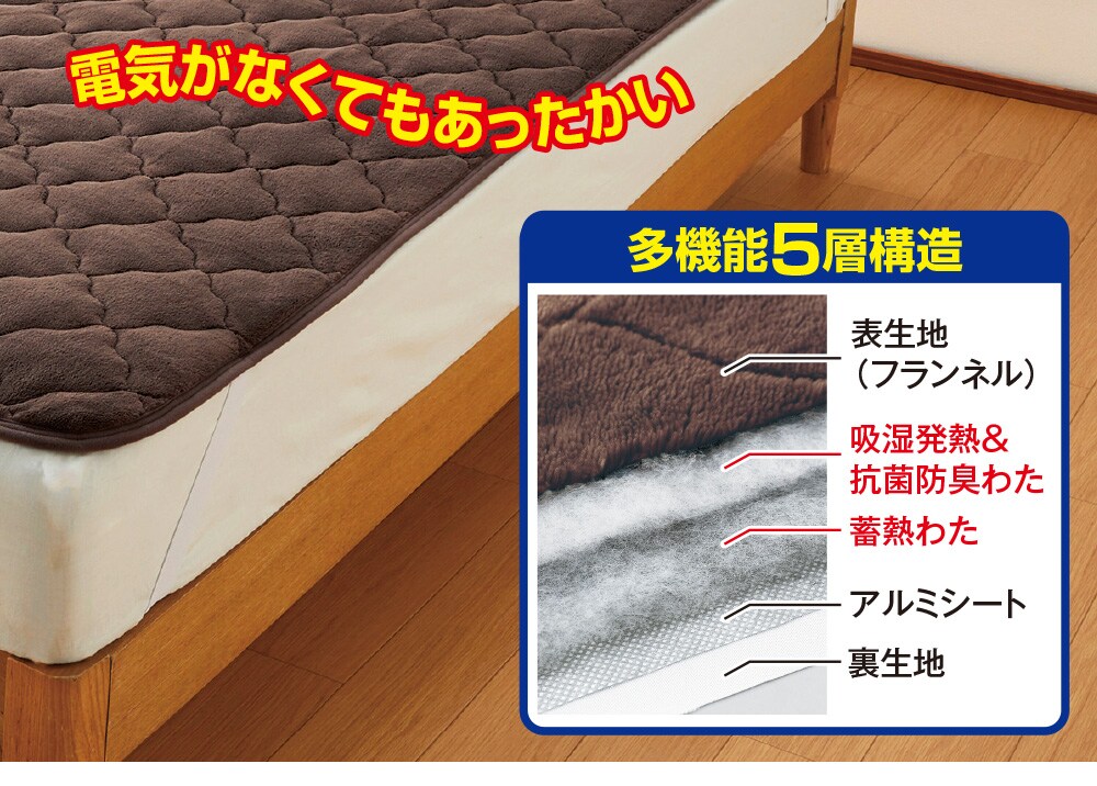 5層構造多機能敷きパッド 2枚組【タイムセール】(シングル×2枚): 寝具