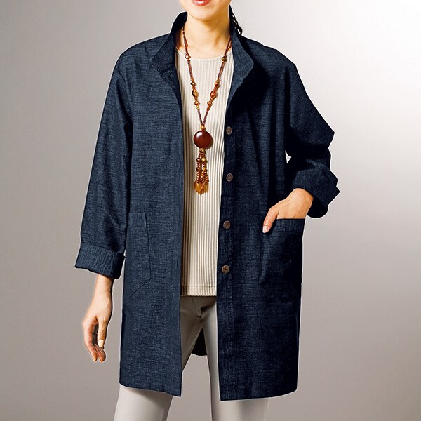 三河木綿ロングジャケット M L レディースファッション はぴねすくらぶ
