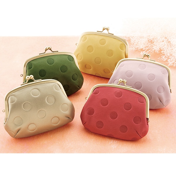 国産姫路牛革ドットがま口ミニ財布 イエロー レディースファッション はぴねすくらぶ
