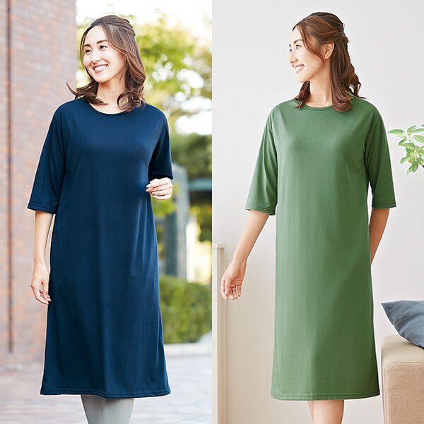 1枚で着られるカップ付楽ちんワンピース M オリーブ レディースファッション はぴねすくらぶ