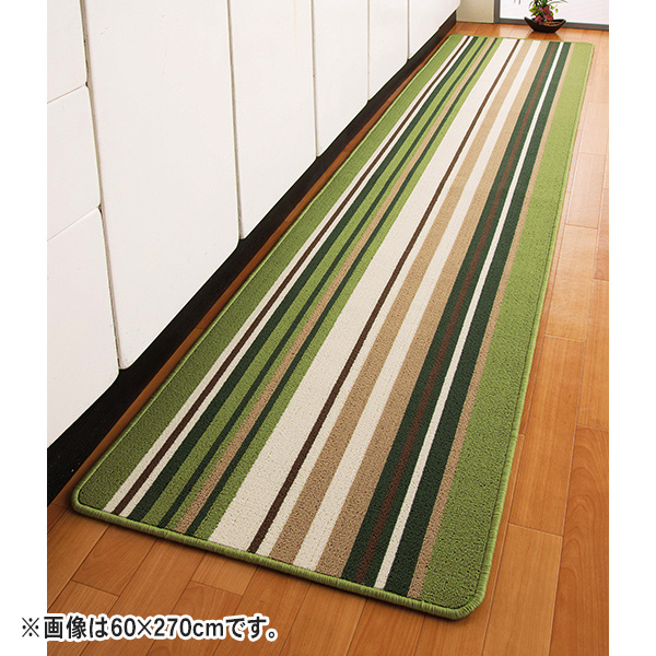洗えるキッチンマットグリーンストライプ