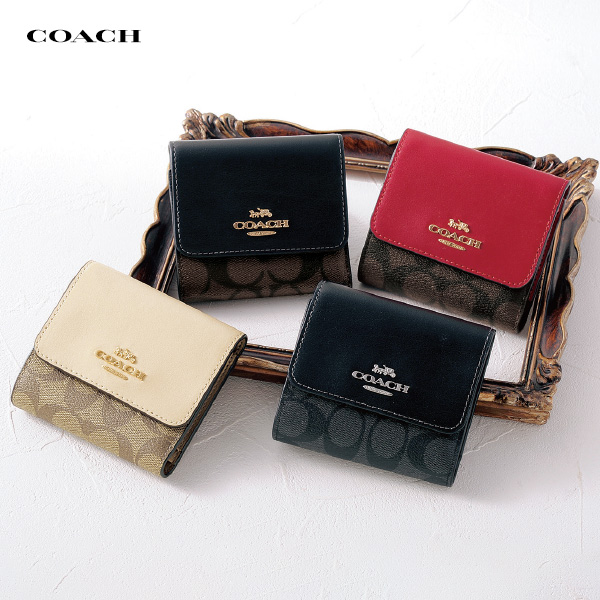 COACH コーチ レザーフラップシグネチャー財布(ブラック×ダーク 