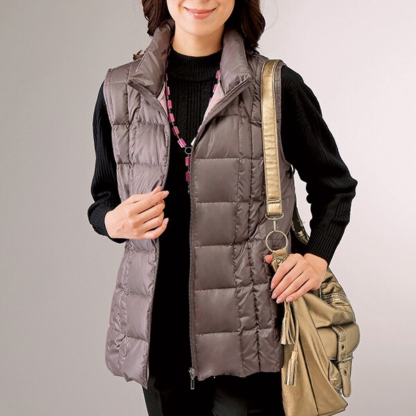 31065レディースダウンベスト茶色サイズM