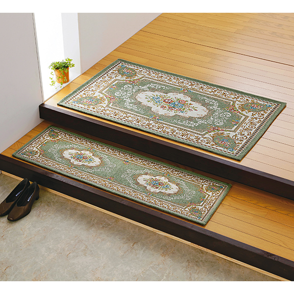 シェニールゴブラン織玄関マット(70×120cm グリーン): 家具