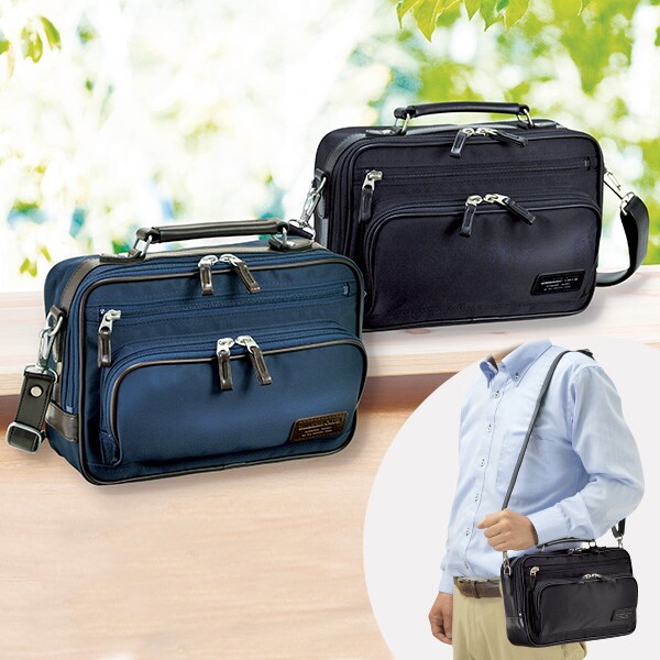 鞄の街 豊岡製ハンドル付街歩き横型ショルダーバッグ ネイビー メンズファッション はぴねすくらぶ