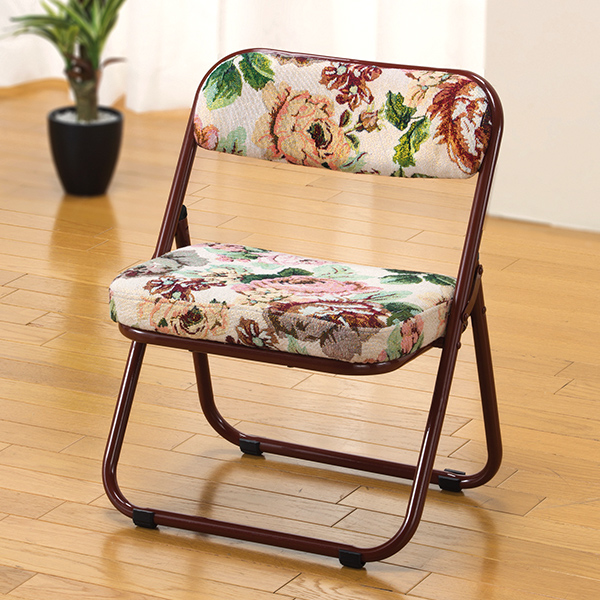 軽くて折りたためるゴブラン柄座椅子(ロータイプ1脚): 家具