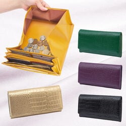 牛床革ガバッと開く多機能財布