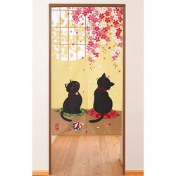 のれん 桜黒猫