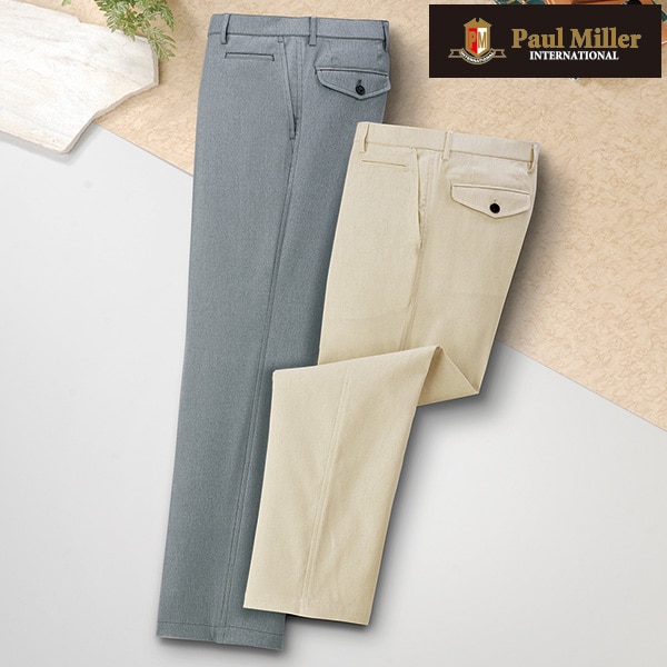 ポール・ミラー 接触冷感・吸汗速乾麻入ストレッチスラックス2色組