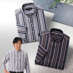 ピエルッチ サッカー生地スタンド襟7分袖シャツ2色組