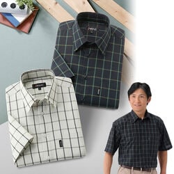 ピエルッチ 綿混チェック柄半袖シャツ2色組