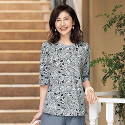 強撚綿花柄プリントプルオーバー