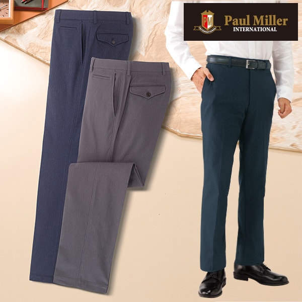 ポール・ミラー ウール調裏起毛ハイストレッチスラックス2色組