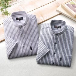 ピエルッチ サッカー生地ストライプ柄7分袖シャツ2色組