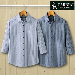 カルビア 爽やか麻入しじら織7分袖シャツ2色組