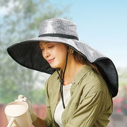 アルミで遮熱ヒモ付ジャンボつば広帽子