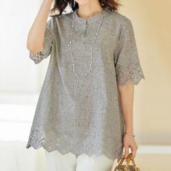 綿麻シャンブレーレース使いオーバーブラウス