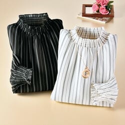 衿シャーリングモノトーンストライププルオーバー2色組