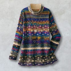 かすりジャカードロングセーター