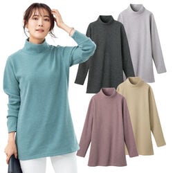 凄暖裏起毛ブラッシュドリブのハイネックチュニック
