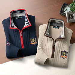 サルーンエクスプレス ケーブル編みハーフジップセーター2色組