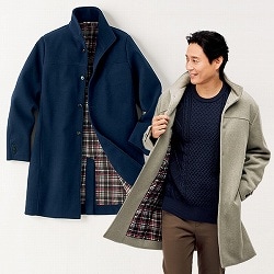 裏チェックのお手入れ簡単ウール見えコート