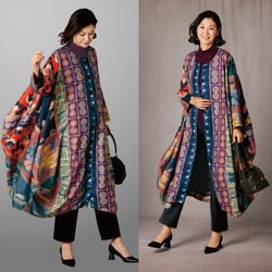 和調プリント裏地付ワンピースコート