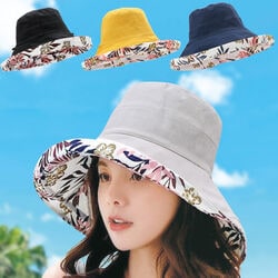 ボタニカル柄リバーシブルつば広帽子