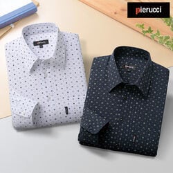 ピエルッチ 綿100％小紋柄長袖シャツ2色組
