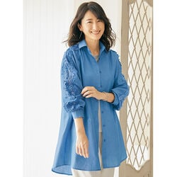 コットンデザイン袖オーバーシャツジャケット