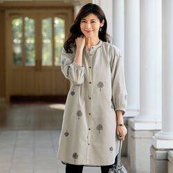 刺しゅう使い綿ロングブラウスワンピース