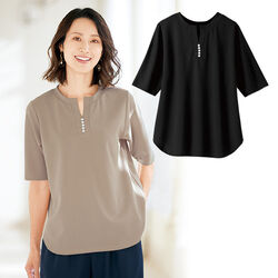 パール調ボタンカットソーブラウス