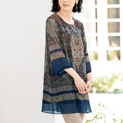 パネル柄プリントチュニックブラウス