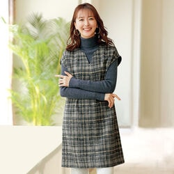 チェックツィードキーネックチュニック