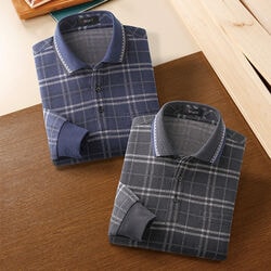 ピエルッチ お父さんの格子柄長袖ポロシャツ2色組