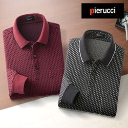 ピエルッチ ダイヤ柄長袖ポロシャツ2色組