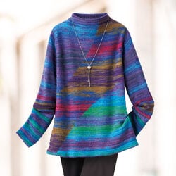 かすりボーダーボトルネックプルオーバー