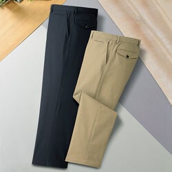 ハンティントンクラブ 裏起毛ストレッチ綿混スラックス2色組