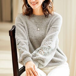 袖レース使いシャギーニットプルオーバー
