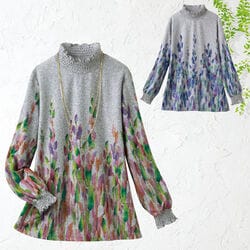 シャーリング使いボタニカル柄プルオーバー