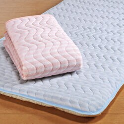 敷きパッド＆肌掛け布団やわらかリップルグリーン2セット組 やわらかタオル敷きパッド(シングル2色組): 寝具／はぴねすくらぶ