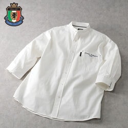 フランコ・コレツィオーニ 綿100％バンドカラー7分袖シャツ