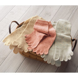 麻混ドット柄5本指ソックス3色6足組