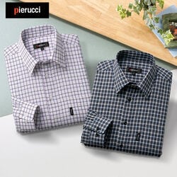 ピエルッチ 格子柄シアサッカー長袖シャツ2色組